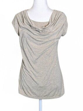 PREMISE STUDIO Women's Cap Sleeves Cowl Neckline Draped Front Top Size M  Tan